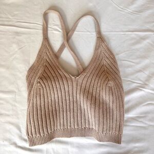 Ribbed Knit Cotton Cropped Tank Top bralette with Cross straps size medium
